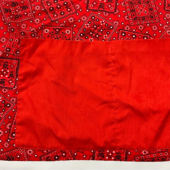 Red Cloth Tie Apron Chef Cooking Pockets Paisley Geometric Print - Picture 9 of 15